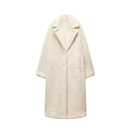 Women Long Sherpa Coat - Fuzzy Faux Fur Trench Jackets Winter Fleece Button Cardigan