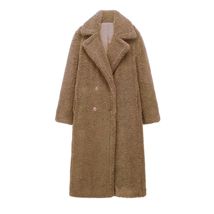 Women Long Sherpa Coat - Fuzzy Faux Fur Trench Jackets Winter Fleece Button Cardigan