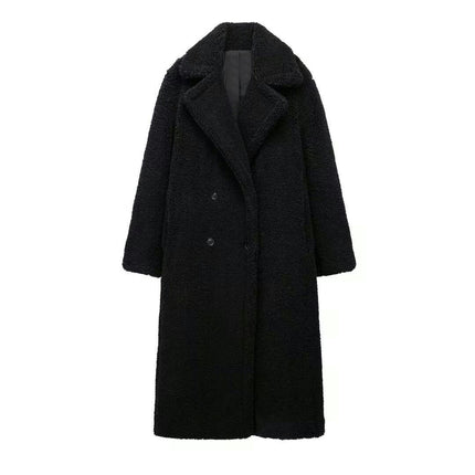 Women Long Sherpa Coat - Fuzzy Faux Fur Trench Jackets Winter Fleece Button Cardigan