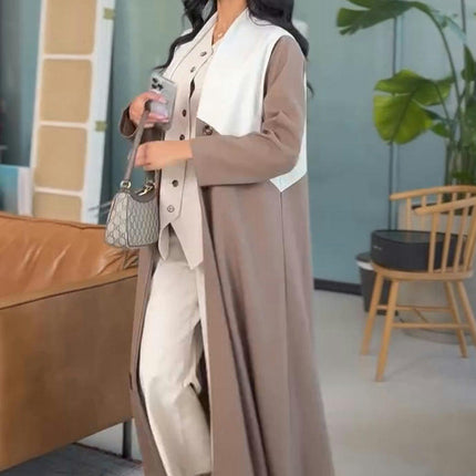 Women's Contrast Button Coat Waisted Maxi Floor Length Coat