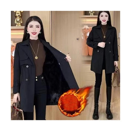 Women's Winter Jacket Sherpa Lined Windbreaker Double Breasted Lapel Coat