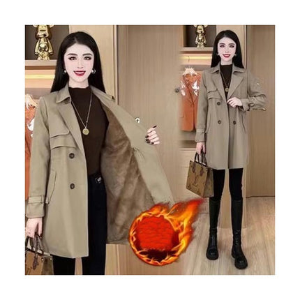Women's Winter Jacket Sherpa Lined Windbreaker Double Breasted Lapel Coat