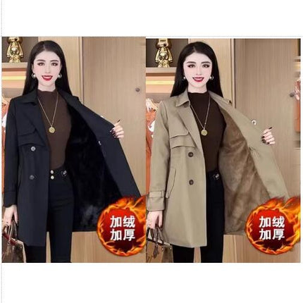 Women's Winter Jacket Sherpa Lined Windbreaker Double Breasted Lapel Coat