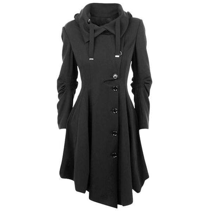 Long Trench Pea Coat for Women-Wool Winter Trench Coat Goth Lapel Peacoat Outwear
