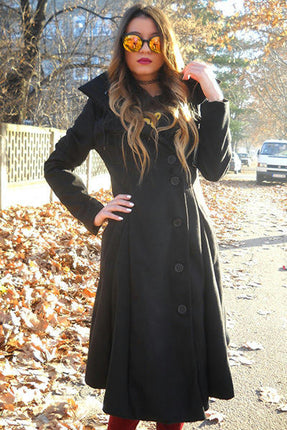 Long Trench Pea Coat for Women-Wool Winter Trench Coat Goth Lapel Peacoat Outwear