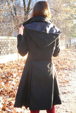 Long Trench Pea Coat for Women-Wool Winter Trench Coat Goth Lapel Peacoat Outwear