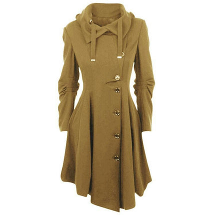 Long Trench Pea Coat for Women-Wool Winter Trench Coat Goth Lapel Peacoat Outwear
