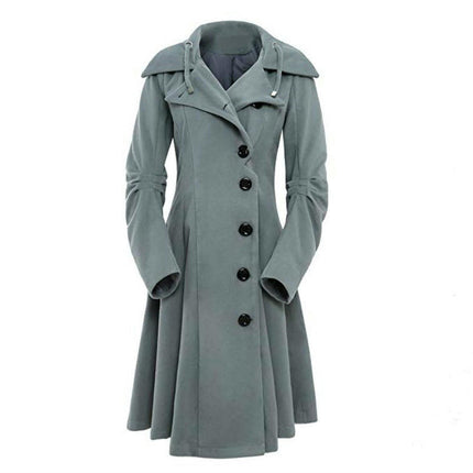 Long Trench Pea Coat for Women-Wool Winter Trench Coat Goth Lapel Peacoat Outwear