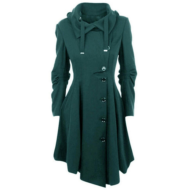 Long Trench Pea Coat for Women-Wool Winter Trench Coat Goth Lapel Peacoat Outwear