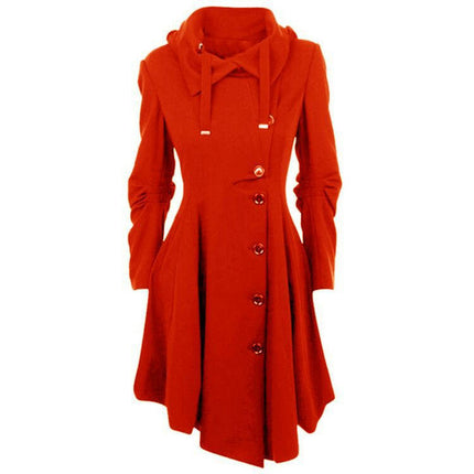 Long Trench Pea Coat for Women-Wool Winter Trench Coat Goth Lapel Peacoat Outwear