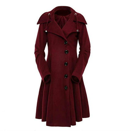 Long Trench Pea Coat for Women-Wool Winter Trench Coat Goth Lapel Peacoat Outwear