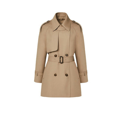 Women's Short Trench Coat Loose Double Breasted Trench Coat Jacket with Belt
