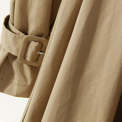 Women's Two-color Splicing Lapel Trench Coat Long Knee-length Coat Dress with Belt