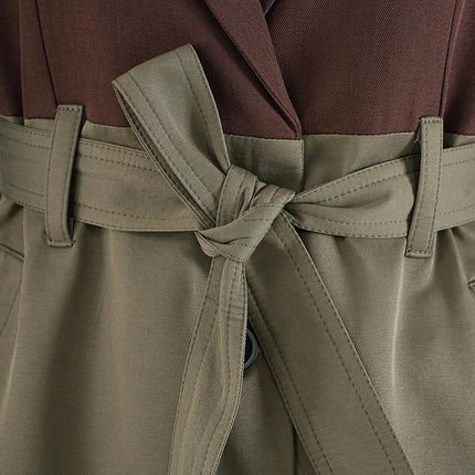 Women's Winter Contrast Color Long Single Breasted Trench Coat with Belt