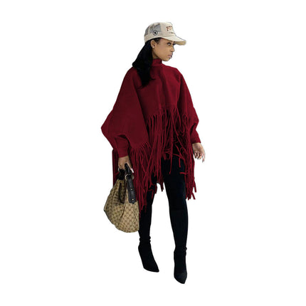 Women's Autumn and Winter Deerskin Fringed Cape Coat