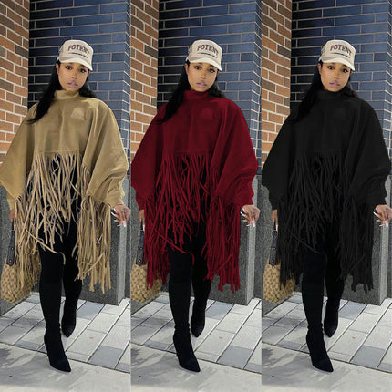 Women's Autumn and Winter Deerskin Fringed Cape Coat