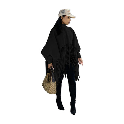Women's Autumn and Winter Deerskin Fringed Cape Coat