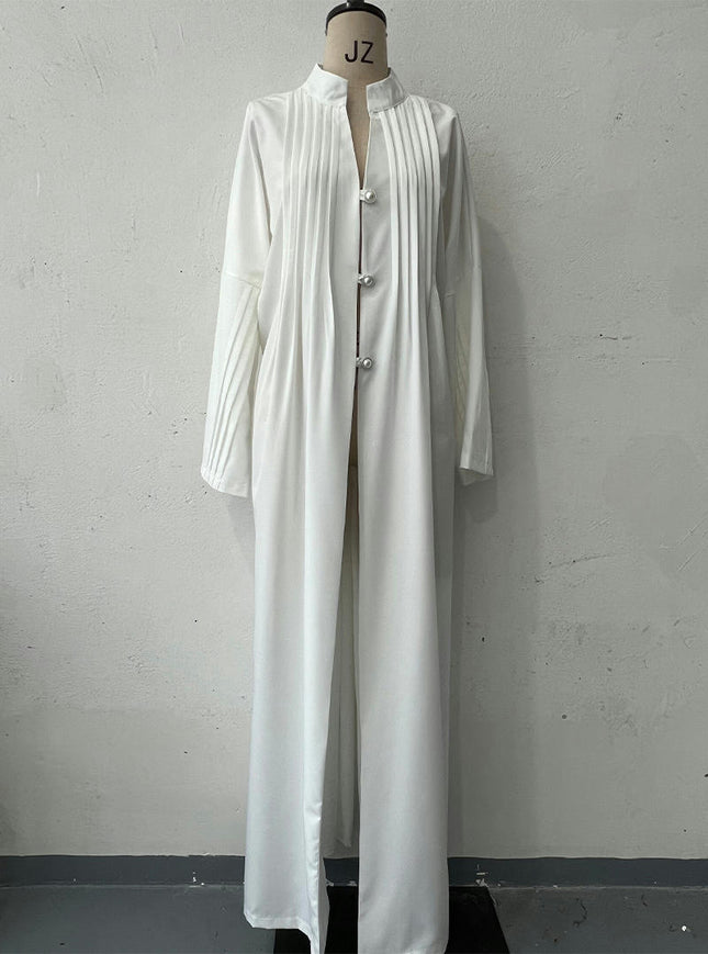 Women's Fashion Simple Long Top Loose Pleated Button Cardigan Jacket