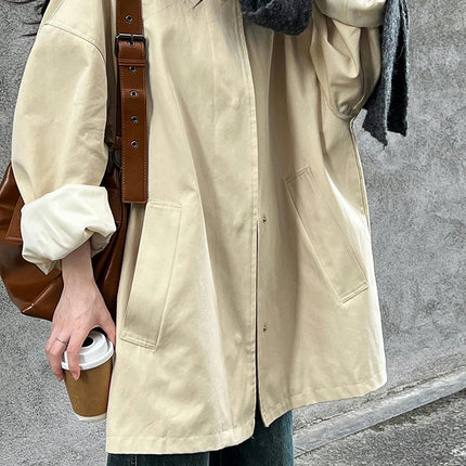 Women's Tencel Cotton Loose Top Stand Collar Lazy Style Japanese Minimalist Jacket