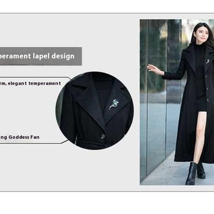 Women's Winter Woolen Coat Thick Woolen Coat Extra Long Over Knee Coat