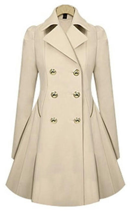 Women's Fashion Trench Coat Notch Lapel Double Breasted A Line Pea Coats Jacket with Pockets