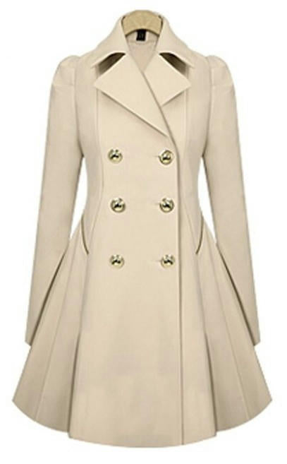 Women's Fashion Trench Coat Notch Lapel Double Breasted A Line Pea Coats Jacket with Pockets