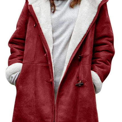 Women's Plush Fleece Jacket Duffle Clothes Warm Coat Hood