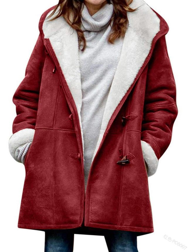 Women's Plush Fleece Jacket Duffle Clothes Warm Coat Hood