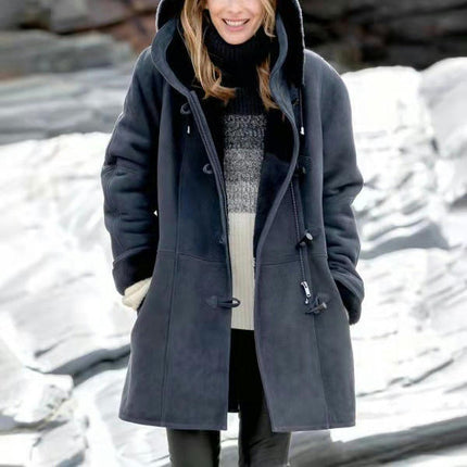 Women's Plush Fleece Jacket Duffle Clothes Warm Coat Hood