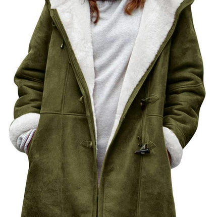 Women's Plush Fleece Jacket Duffle Clothes Warm Coat Hood