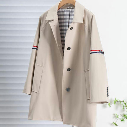 Autumn Lapel Jacket Women's Ribbon Striped Casual Parker Windbreaker