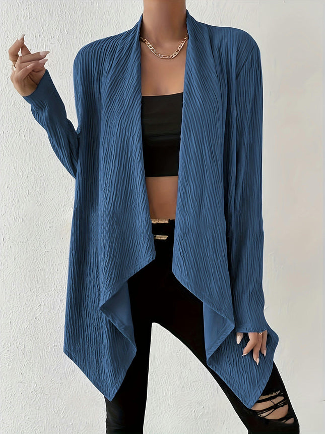 Women's Solid Color Pleated Cardigan Casual Loose Long Sleeve Irregular Hem Cardigan