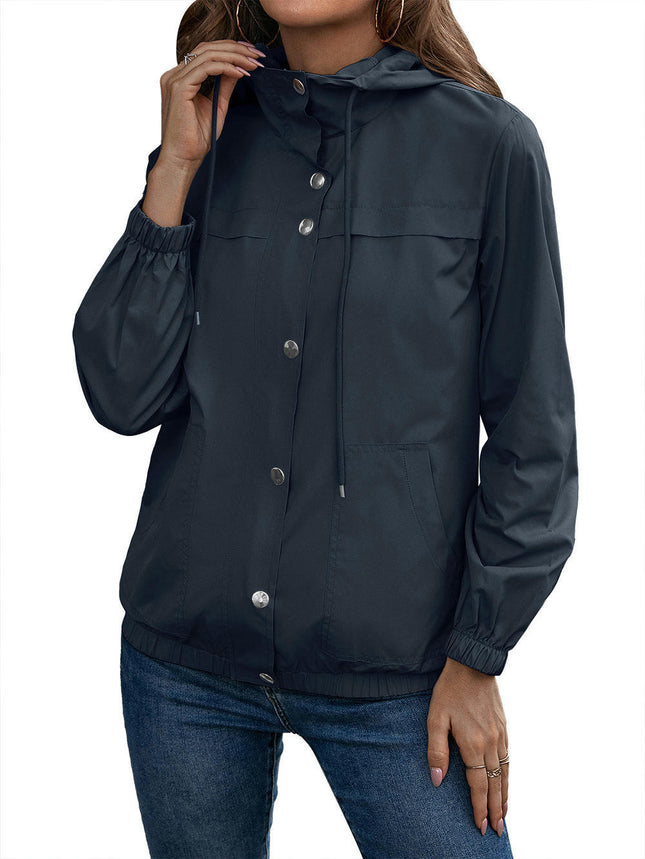 Hooded Rainproof Windproof Jacket-Lightweight Outerwear Tops Women