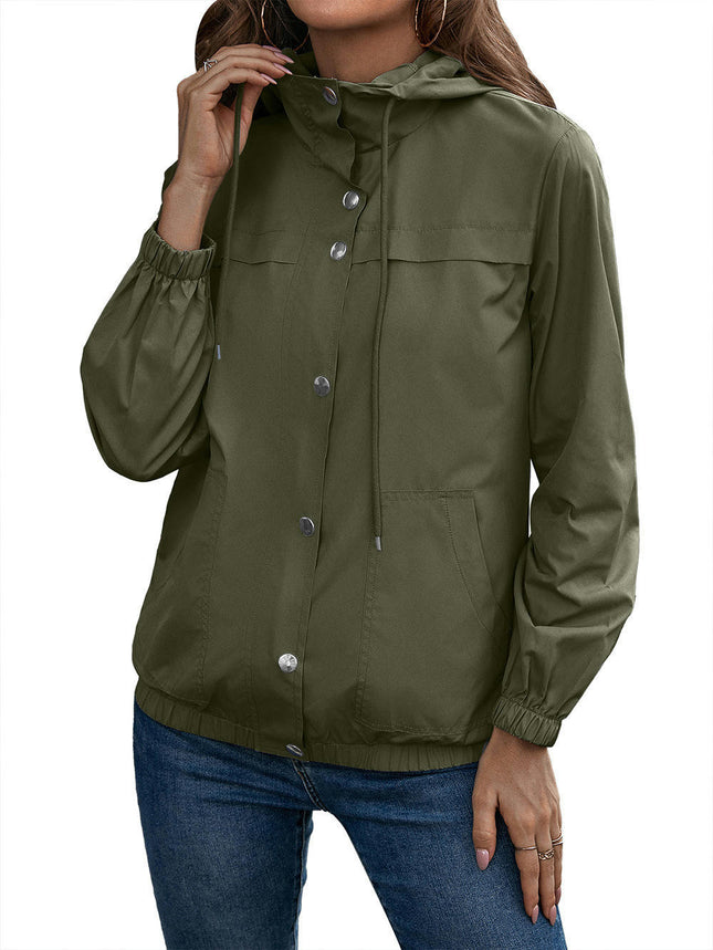 Hooded Rainproof Windproof Jacket-Lightweight Outerwear Tops Women