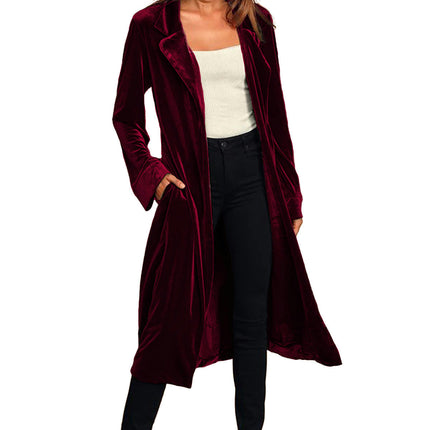 Women's Autumn Casual Jacket Coat - Gold Velvet Long Cardigan Windbreaker with Pockets