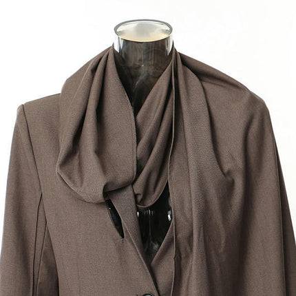 Women's Fashion Extra Long Irregular Button Coat with Scarf