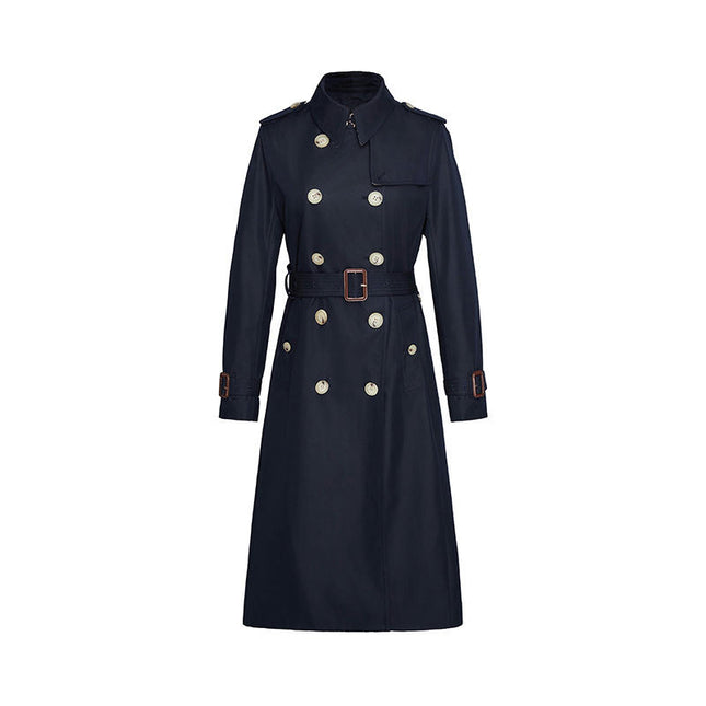 Women's Double Breasted Long Windbreaker with Epaulettes and Belt British Windbreaker