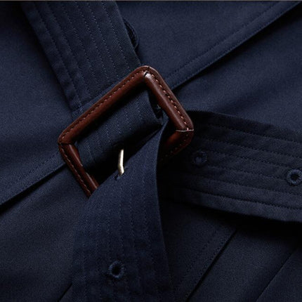 Women's Double Breasted Long Windbreaker with Epaulettes and Belt British Windbreaker
