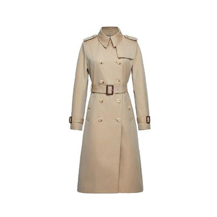 Women's Double Breasted Long Windbreaker with Epaulettes and Belt British Windbreaker