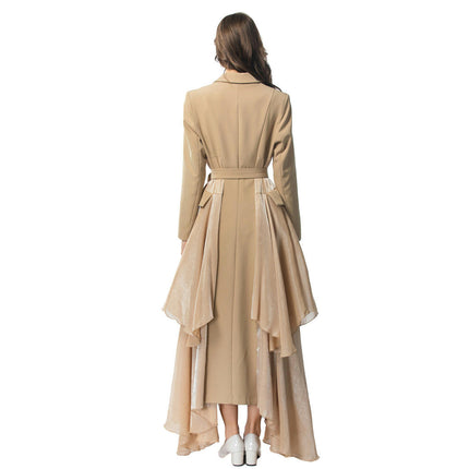 Women's Lapel Single Breasted Belt Long Sleeve Trench Coat Irregular Hem Coat