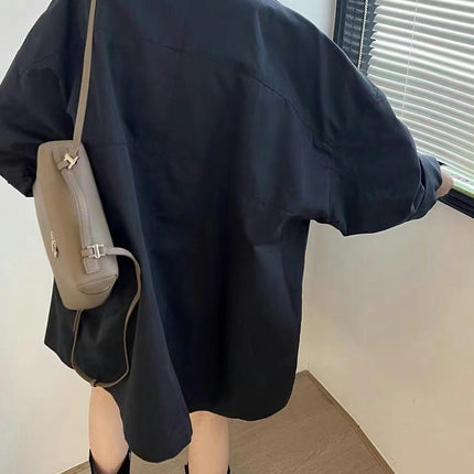 Women's Autumn Lazy Wind Oversized Long Sleeve Loose Jacket with Pocket Button Coat
