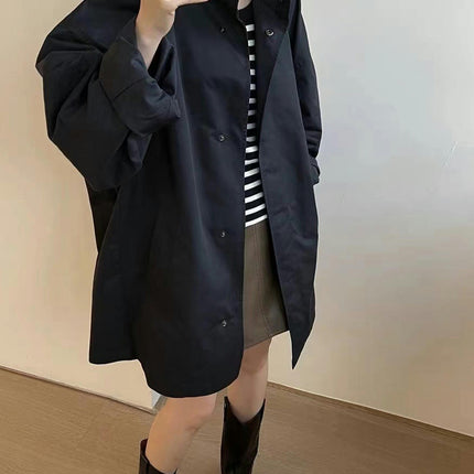 Women's Autumn Lazy Wind Oversized Long Sleeve Loose Jacket with Pocket Button Coat