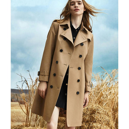 Womens Oversized Long Trench Coat Double Breasted Lapel Windproof Overcoat with Belt