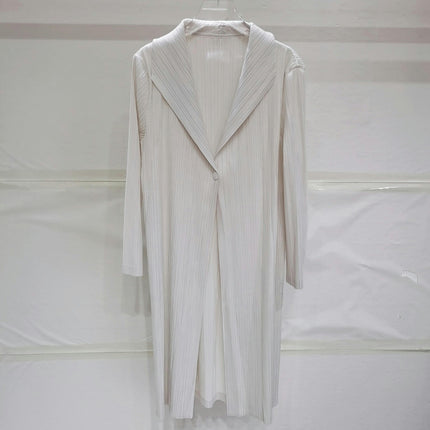 Autumn and Spring Pleated Long Fashion Solid Color Thin Cardigan Top Coat