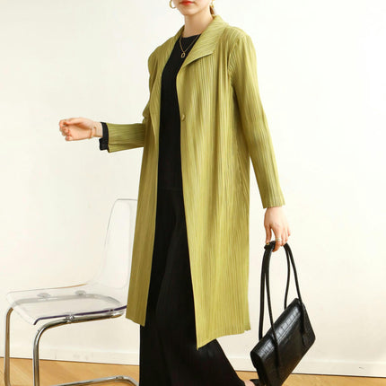 Autumn and Spring Pleated Long Fashion Solid Color Thin Cardigan Top Coat