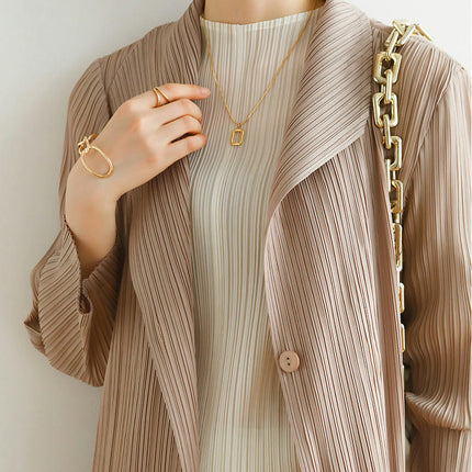 Autumn and Spring Pleated Long Fashion Solid Color Thin Cardigan Top Coat