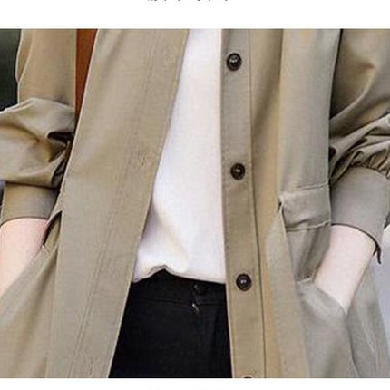 Women's Lapel Button Waist Tie Modern Paradigm Long Trench Coat