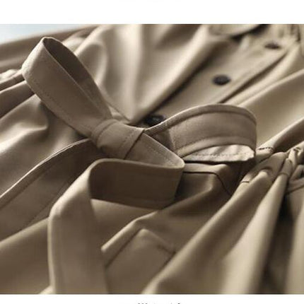 Women's Lapel Button Waist Tie Modern Paradigm Long Trench Coat