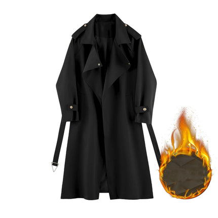 Women's Quilted and Thickened Trench Coats Causal Windproof Long Lapel Overcoat with Belt