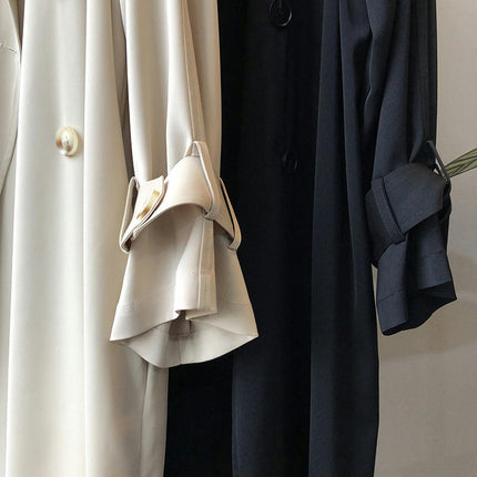 Women's Autumn Thin Windbreaker - Long Korean Style Loose Solid Color Over-the-Knee Coat